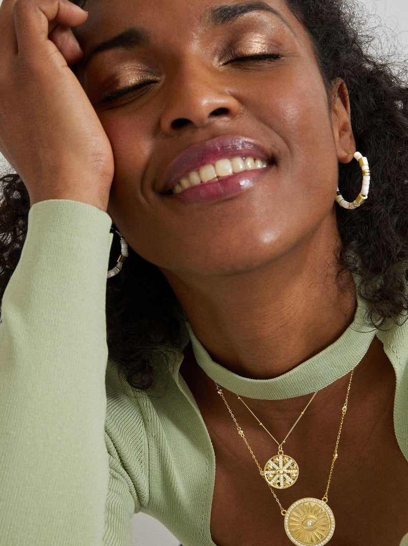 Boucles d'oreilles Luxenter en argent 925 avec nacre blanche finie en or jaune 18K - Wicoy Argent - Kiabi