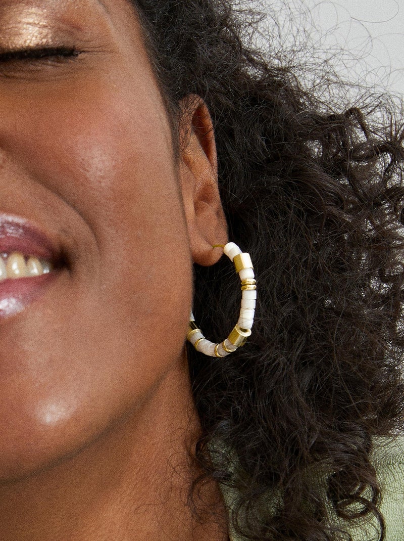 Boucles d'oreilles Luxenter en argent 925 avec nacre blanche finie en or jaune 18K - Wicoy Argent - Kiabi