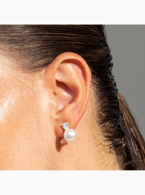 Boucles d'oreilles Luxenter en argent 925 avec perle blanche et plaqué or 18k - Essential - Kiabi