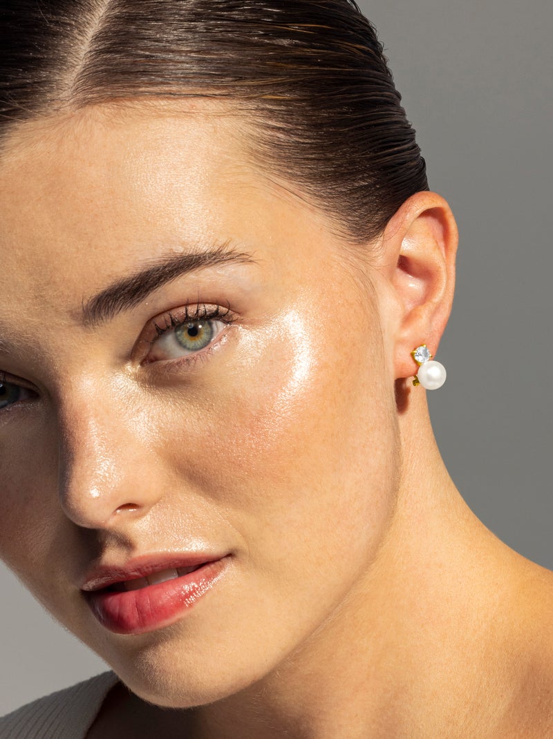 Boucles d'oreilles Luxenter en argent 925 avec perle blanche et plaqué or 18k - Essential Blanc - Kiabi