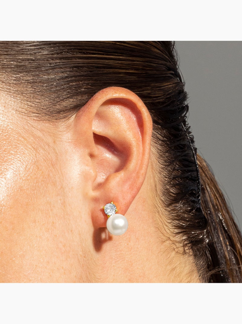 Boucles d'oreilles Luxenter en argent 925 avec perle blanche et plaqué or 18k - Essential Blanc - Kiabi