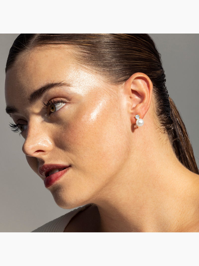 Boucles d'oreilles Luxenter en argent 925 avec perle blanche et plaqué or 18k - Essential Blanc - Kiabi