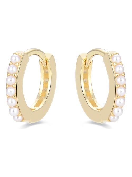 Boucles d'oreilles Luxenter en argent 925 avec perle blanche finie en or jaune 18K - Leofcar - Kiabi