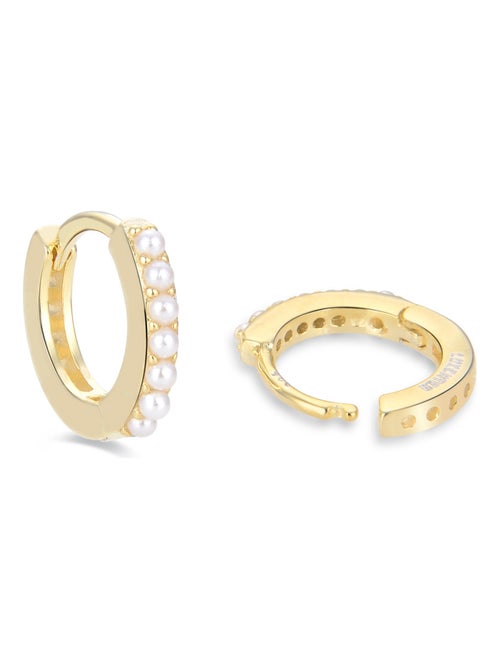 Boucles d'oreilles Luxenter en argent 925 avec perle blanche finie en or jaune 18K - Leofcar - Kiabi