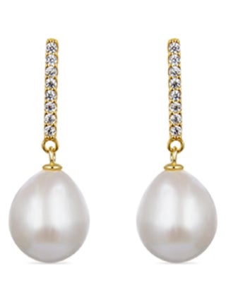 Boucles d'oreilles Luxenter en argent 925 avec perle blanche finie en or jaune 18K - Nolshu