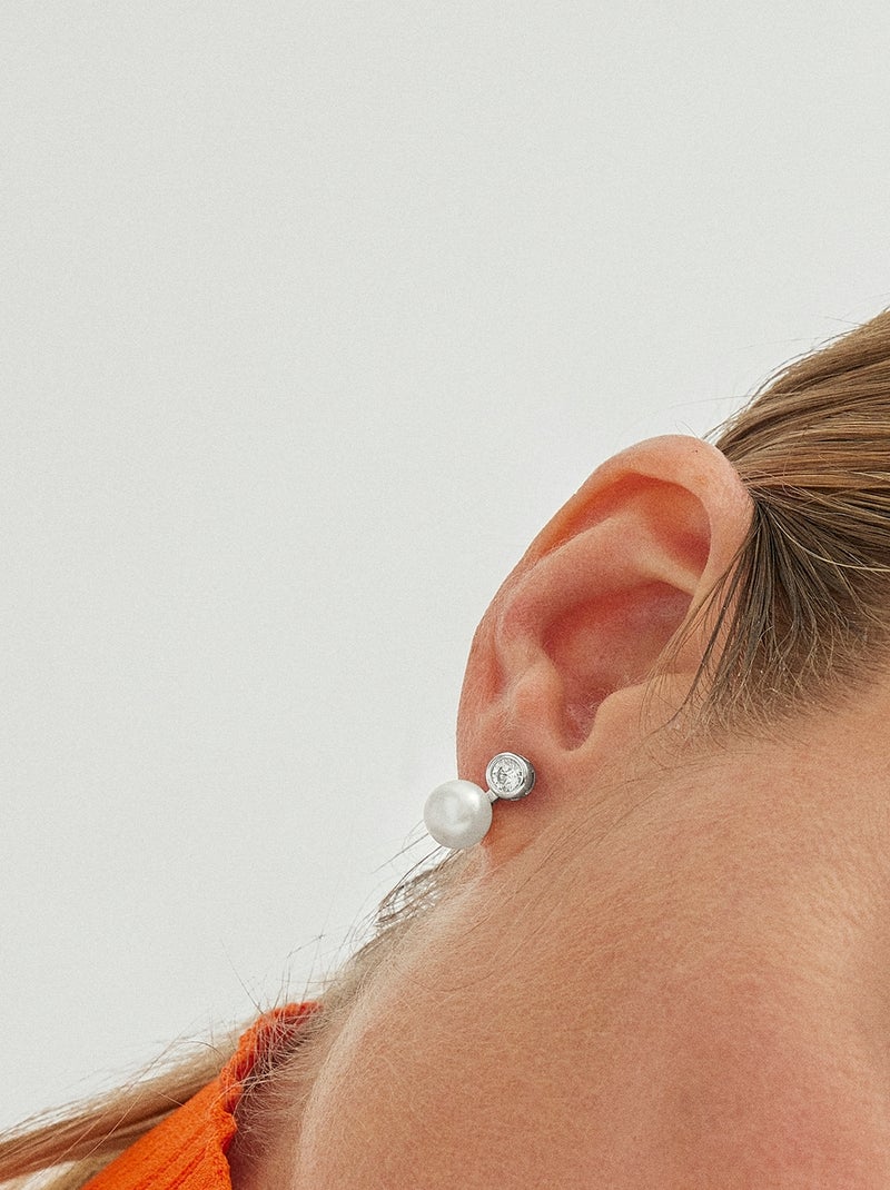 Boucles d'oreilles Luxenter en argent 925 avec perle blanche rhodiée - Essential Blanc - Kiabi