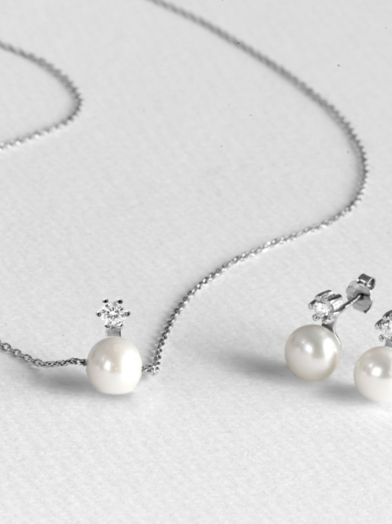 Boucles d'oreilles Luxenter en argent 925 avec perle blanche rhodiée - Essential Blanc - Kiabi