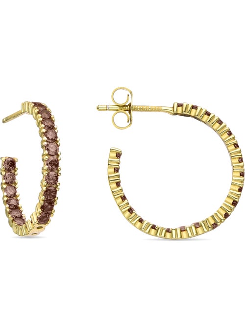 Boucles d'oreilles Luxenter en argent 925 avec zircon brun et finition et plaqué or 18k - Iotha - Kiabi