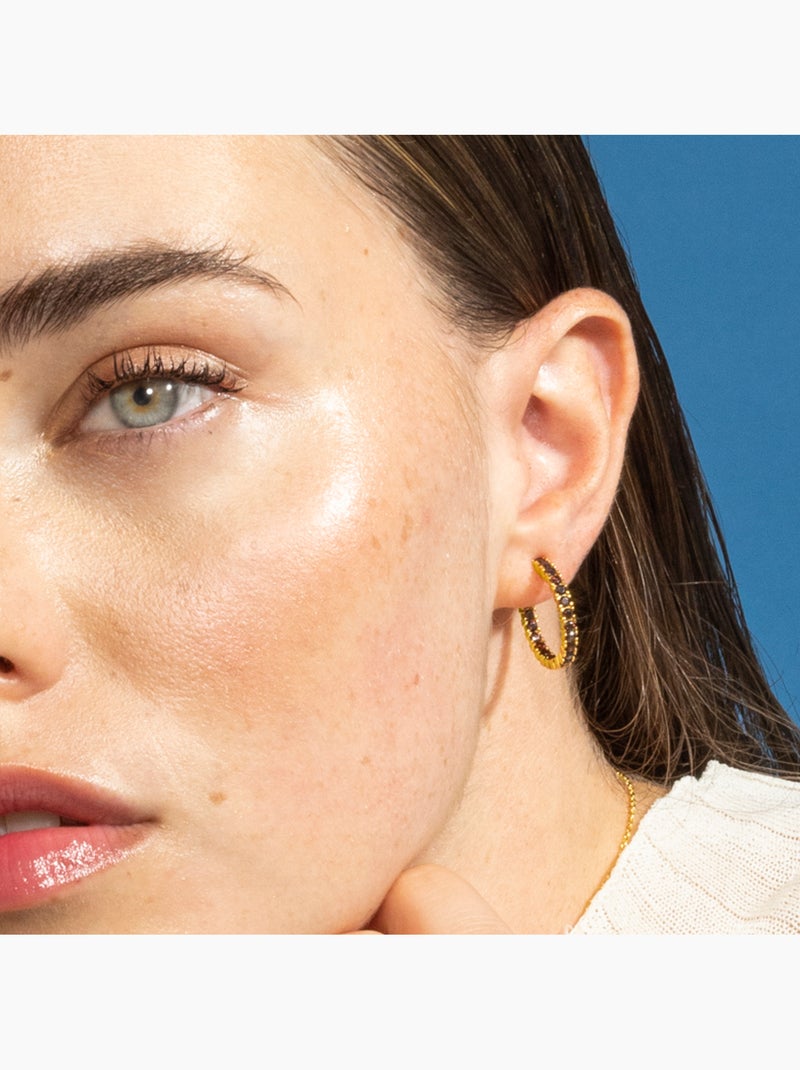 Boucles d'oreilles Luxenter en argent 925 avec zircon brun et finition et plaqué or 18k - Iotha Marron - Kiabi