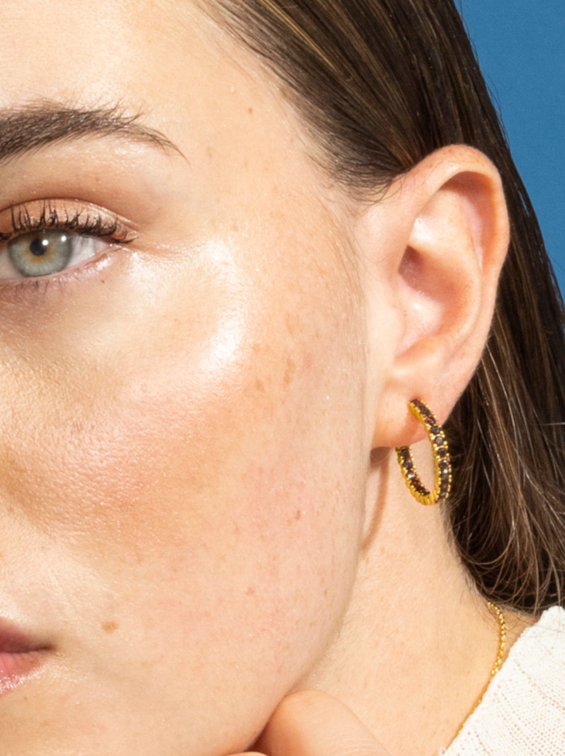 Boucles d'oreilles Luxenter en argent 925 avec zircon brun et finition plaqué or jaune 18K - Iotha Marron - Kiabi