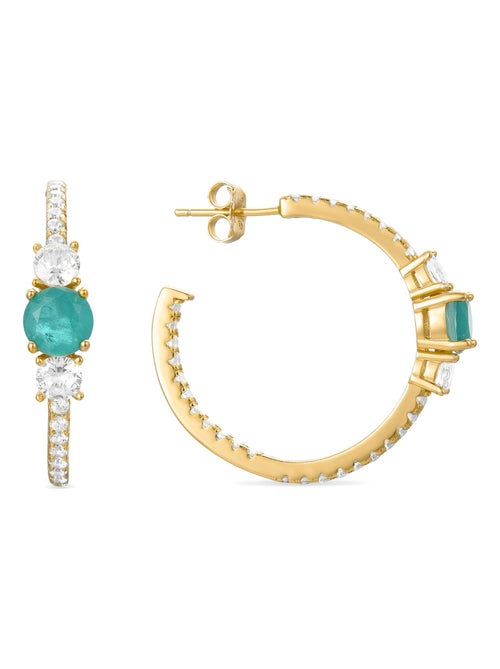 Boucles d'oreilles Luxenter en argent 925 avec zircon émeraude et finition en or jaune 18K - Marsais - Kiabi