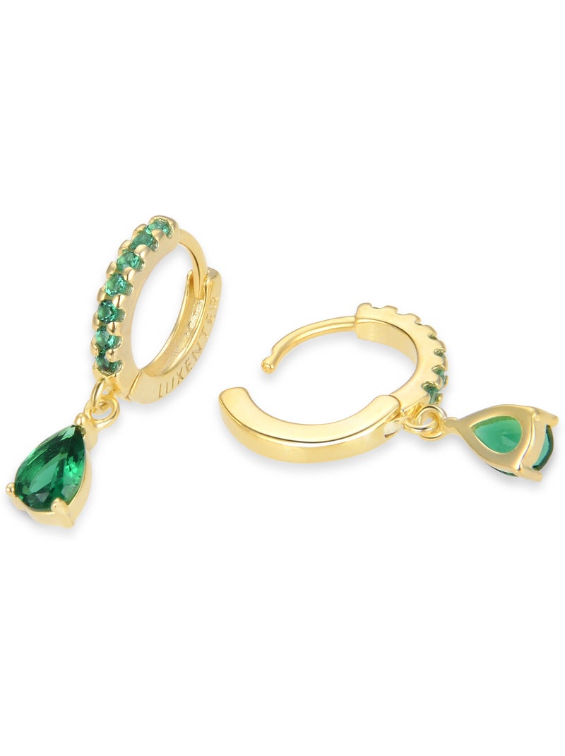 Boucles d'oreilles Luxenter en argent 925 avec zircon émeraude et finition et plaqué or 18k-Intheon Vert - Kiabi