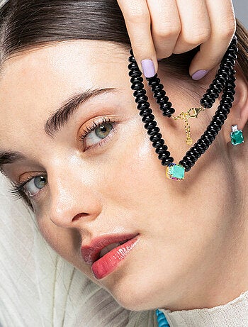 Boucles d'oreilles Luxenter en argent 925 avec zircon émeraude rhodié - Lizba