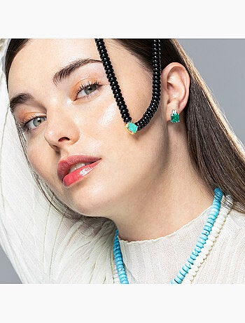 Boucles d'oreilles Luxenter en argent 925 avec zircon émeraude rhodié - Lizba