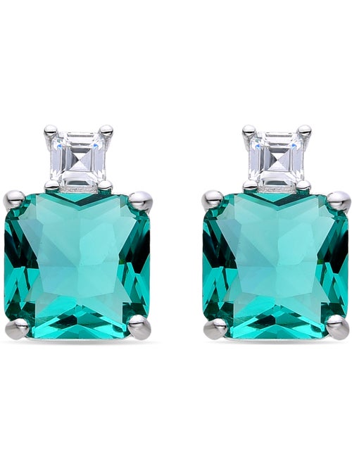 Boucles d'oreilles Luxenter en argent 925 avec zircon émeraude rhodié - Lizba - Kiabi