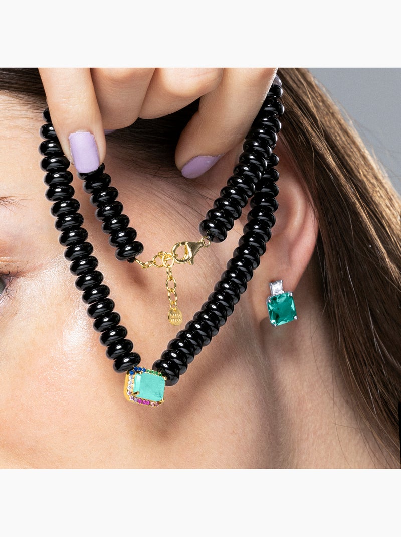 Boucles d'oreilles Luxenter en argent 925 avec zircon émeraude rhodié - Lizba Vert - Kiabi