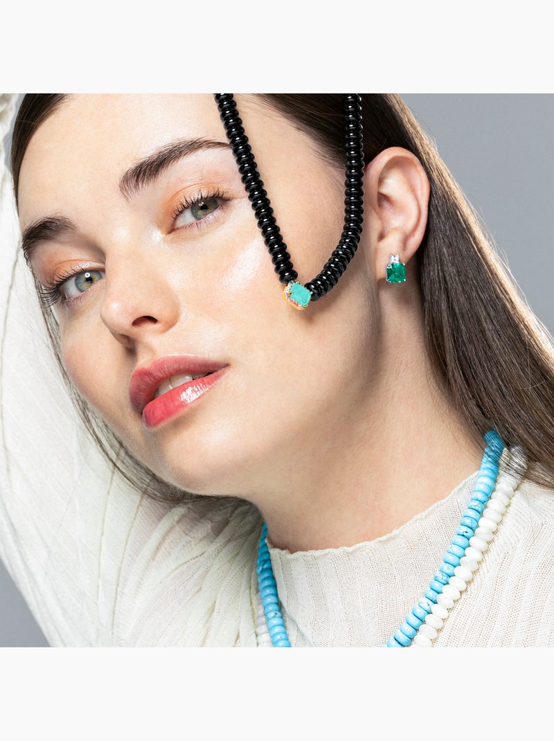 Boucles d'oreilles Luxenter en argent 925 avec zircon émeraude rhodié - Lizba Vert - Kiabi