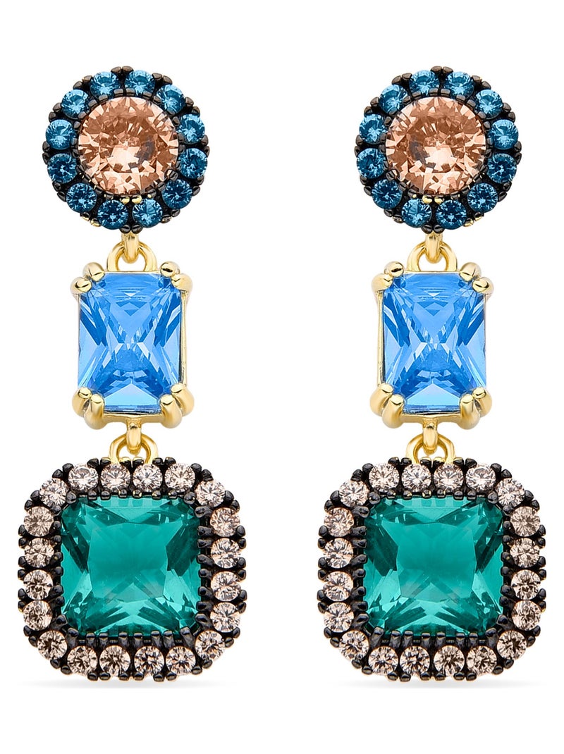 Boucles d'oreilles Luxenter en argent 925 avec zircon multicolore et finition en or jaune 18K Multicolore - Kiabi