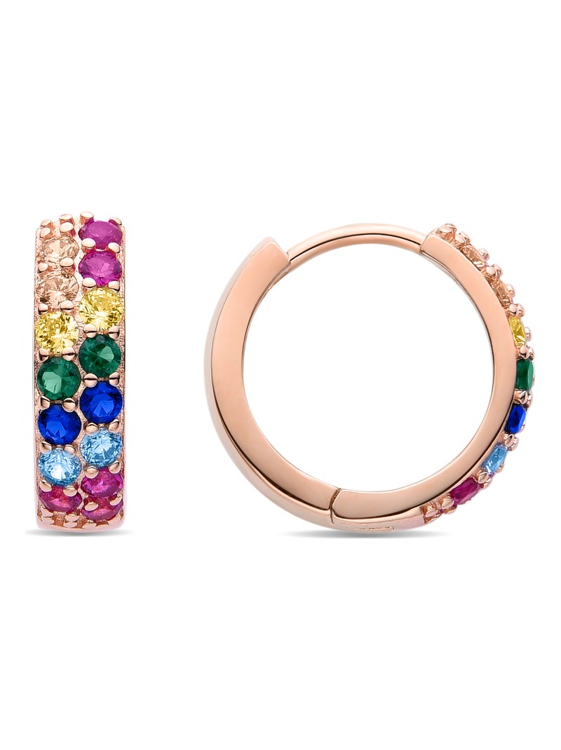 Boucles d'oreilles Luxenter en argent 925 avec zircon multicolore et finition en or rose 18K-Imewa Multicolore - Kiabi
