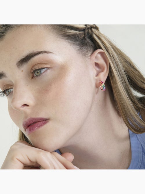 Boucles d'oreilles Luxenter en argent 925 avec zircon multicolore et finition en or rose 18K-Imewa - Kiabi