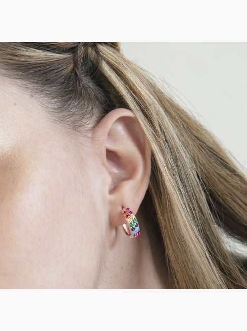 Boucles d'oreilles Luxenter en argent 925 avec zircon multicolore et finition en or rose 18K-Imewa - Kiabi