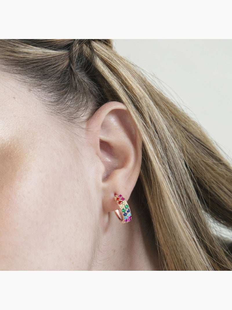 Boucles d'oreilles Luxenter en argent 925 avec zircon multicolore et finition en or rose 18K-Imewa Multicolore - Kiabi