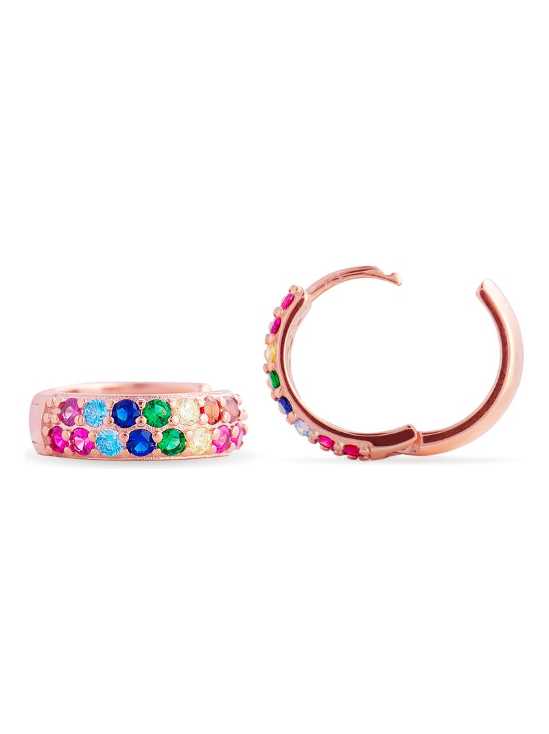 Boucles d'oreilles Luxenter en argent 925 avec zircon multicolore et finition en or rose 18K-Imewa Multicolore - Kiabi
