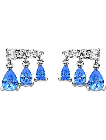 Boucles d'oreilles Luxenter en argent 925 avec zircon saphir rhodié - Dapak