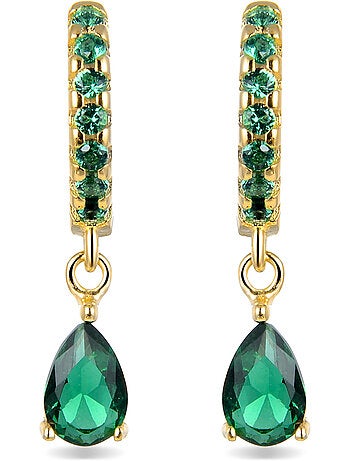 Boucles d'oreilles Luxenter en argent 925 avec zircone émeraude, finition or jaune 18 k - Intheon