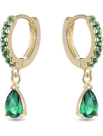 Boucles d'oreilles Luxenter en argent 925 avec zircone émeraude, finition or jaune 18 k - Intheon