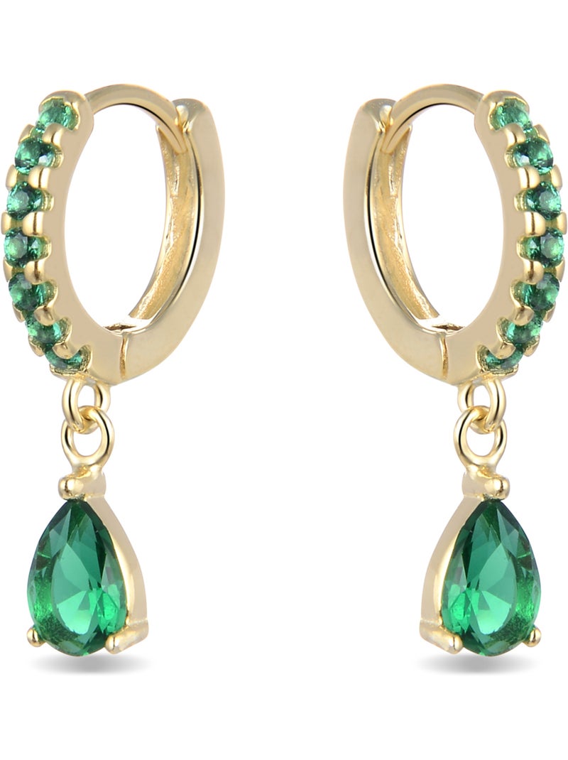 Boucles d'oreilles Luxenter en argent  925 avec zircone émeraude, finition or jaune 18 k - Intheon Vert - Kiabi