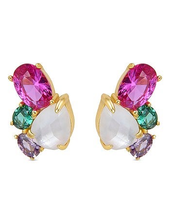 Boucles d'oreilles Luxenter en argent 925 cristal de roche et nacre finies et plaqué or 18k-Zafi