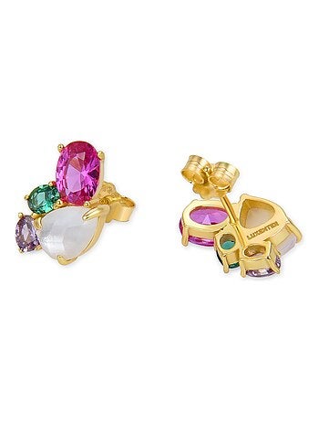 Boucles d'oreilles Luxenter en argent 925 cristal de roche et nacre finies et plaqué or 18k-Zafi