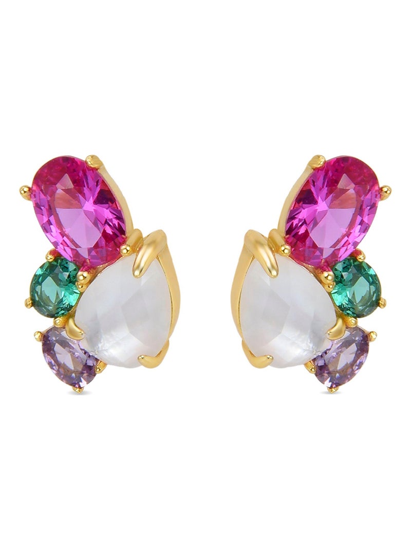 Boucles d'oreilles Luxenter en argent 925  cristal de roche et nacre finies et plaqué or 18k-Zafi Multicolore - Kiabi