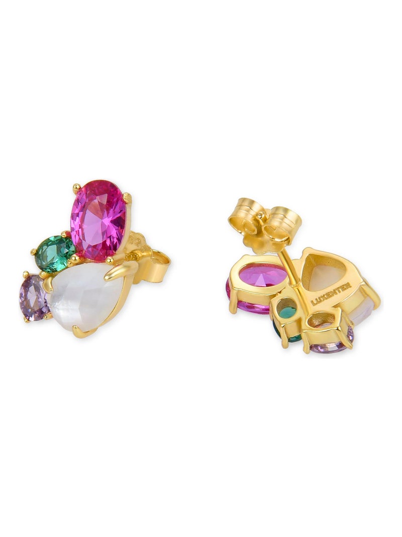 Boucles d'oreilles Luxenter en argent 925  cristal de roche et nacre finies et plaqué or 18k-Zafi Multicolore - Kiabi