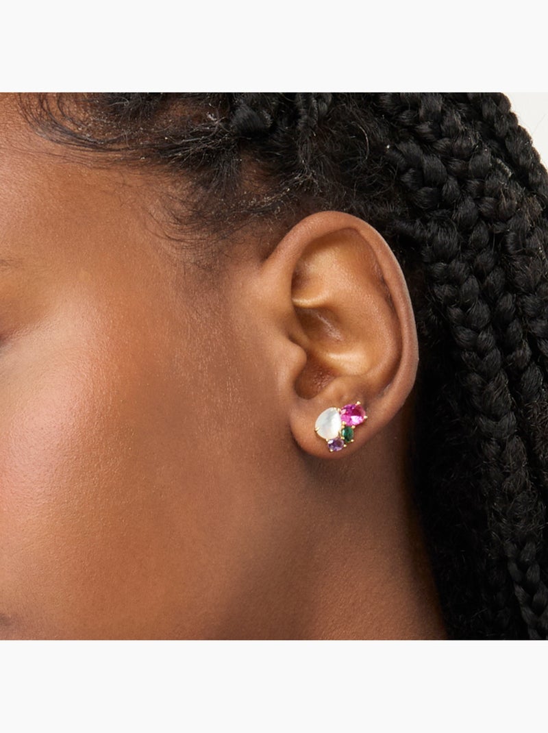 Boucles d'oreilles Luxenter en argent 925  cristal de roche et nacre finies et plaqué or 18k-Zafi Multicolore - Kiabi