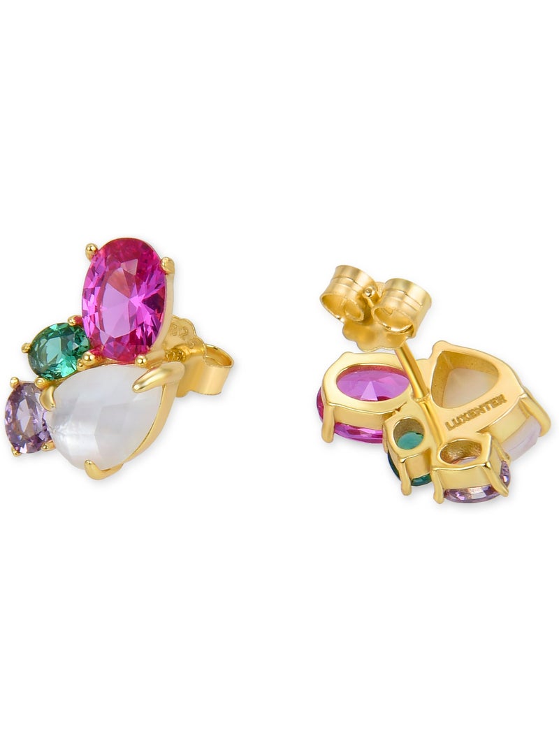 Boucles d'oreilles Luxenter en argent 925  cristal de roche et nacre finies et plaqué or 18k-Zafi Multicolore - Kiabi