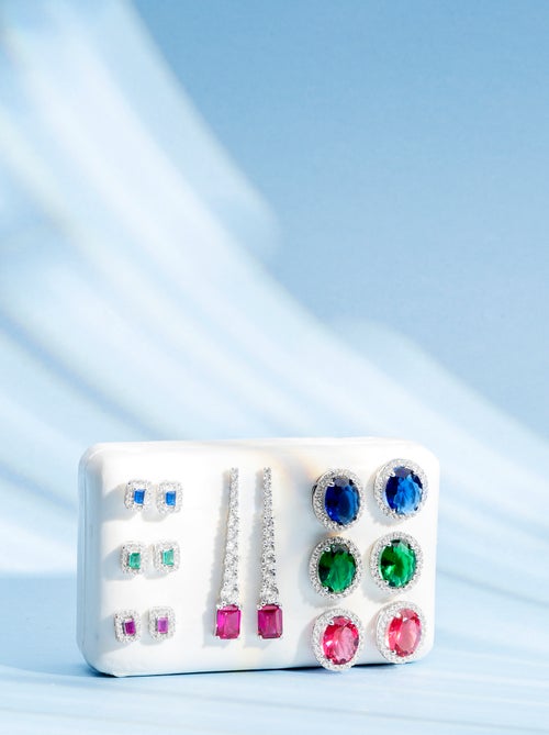 Boucles d'oreilles Luxenter en argent 925 et aigue-marine CZ plaquées rhodium - Sesh - Kiabi