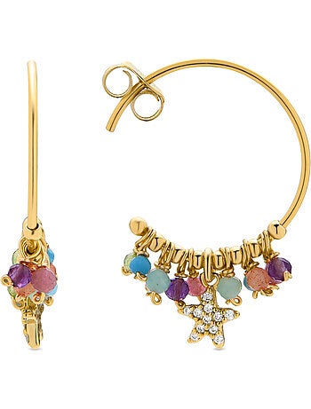 Boucles d'oreilles Luxenter en argent 925 et cristal multicolore, finition or jaune 18 k - Étoile