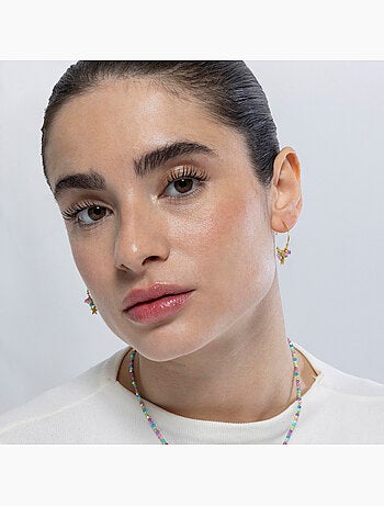 Boucles d'oreilles Luxenter en argent 925 et cristal multicolore, finition or jaune 18 k - Étoile