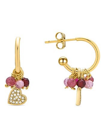 Boucles d'oreilles Luxenter en argent 925 et cristal rose avec finition et plaqué or 18k-Coeur