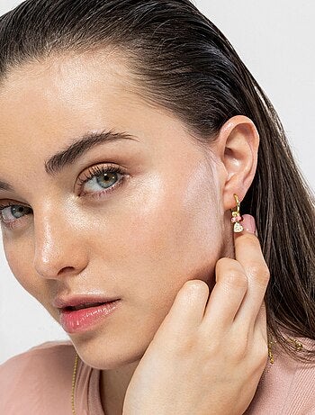 Boucles d'oreilles Luxenter en argent 925 et cristal rose avec finition et plaqué or 18k-Coeur