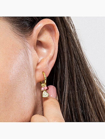 Boucles d'oreilles Luxenter en argent 925 et cristal rose avec finition et plaqué or 18k-Coeur