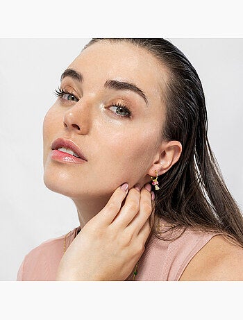 Boucles d'oreilles Luxenter en argent 925 et cristal rose avec finition et plaqué or 18k-Coeur