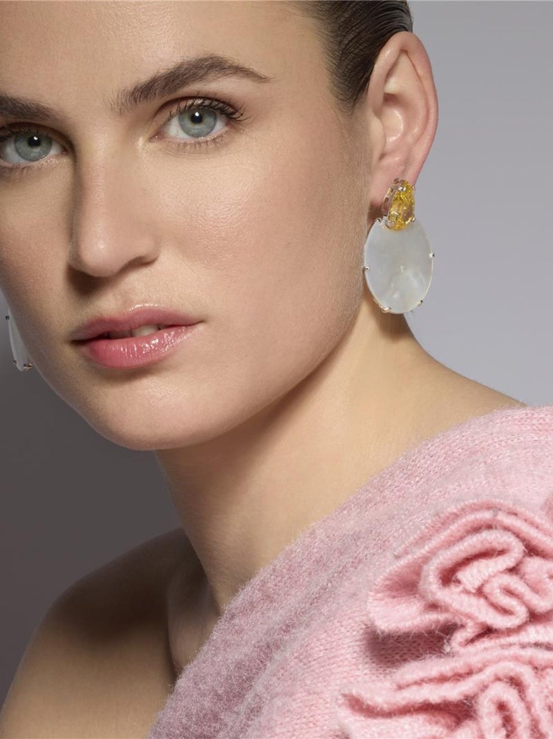 Boucles d'oreilles Luxenter en argent 925 et nacre blanche avec finition plaqué or jaune 18k - Mubi Blanc - Kiabi