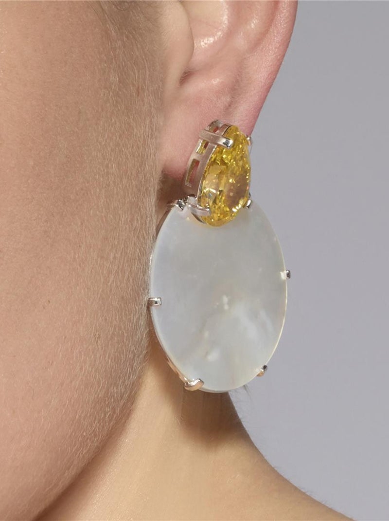 Boucles d'oreilles Luxenter en argent 925 et nacre blanche avec finition plaqué or jaune 18k - Mubi Blanc - Kiabi