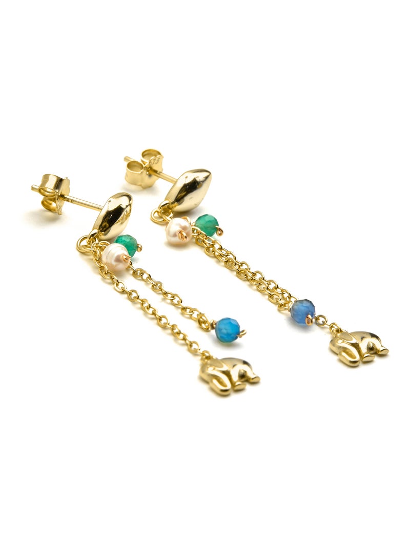 Boucles d'oreilles Luxenter en argent 925 et or 18 carats - Dirhum Bleu - Kiabi