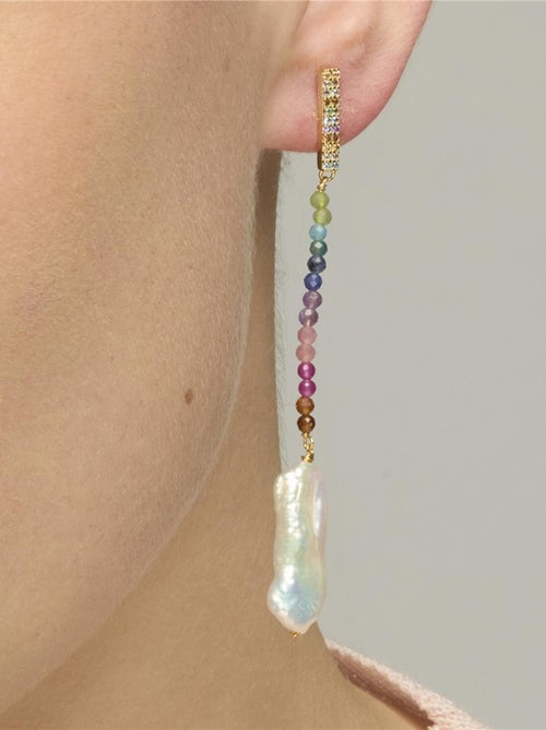 Boucles d'oreilles Luxenter en argent 925 et perle blanche plaquée or jaune 18 carats - Dephia - Kiabi