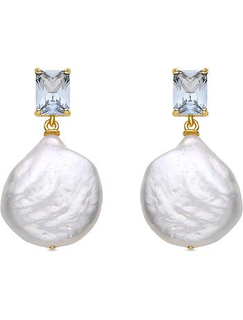Boucles d'oreilles Luxenter en argent 925 et perles blanches finies et plaqué or 18k - Dyafa
