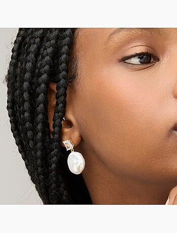 Boucles d'oreilles Luxenter en argent 925 et perles blanches finies et plaqué or 18k - Dyafa